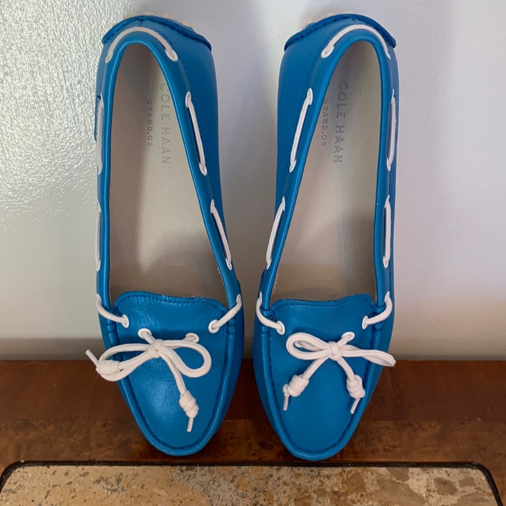 Bright Blue Cole Haan Driver’s Mocs Like New —- worn around house once!
